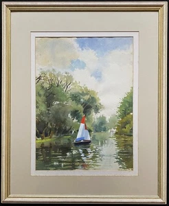 Pintura acuarela Sailing On The Wey - Bernard Bays (1910-1994) Riverscape - Imagen 1 de 11