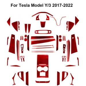 71Pcs Red Carbon Fiber Full Interior Exterior Kit Cover Trim For Tesla Model Y/3 - Picture 1 of 22