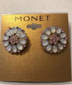 Monet Pink & White Earrings. - Picture 1 of 5