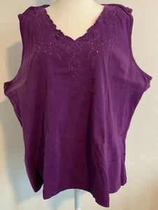 ESSENTIALS by Maggie 22 24W 100% Cotton Purple Embroidered Sequin Tank Top - Picture 1 of 15