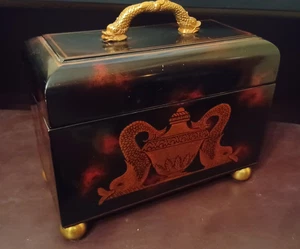 Maitland Smith Black Lacquer, Asian, Hand Painted, Jewelry Box - Picture 1 of 12