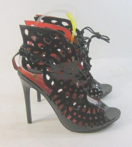 NUEVO Zapatos Negros 5" Stiletto Tacón Alto Punta Abierta Con Cordones MUJERES Talla 8.5 - Imagen 1 de 5