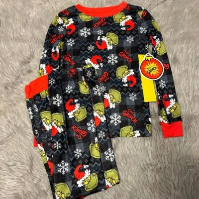 Dr. Seuss The Grinch Two Piece Pajama Set Youth Size 8 Black Pajamas Pjs Soft - Image 1 of 4