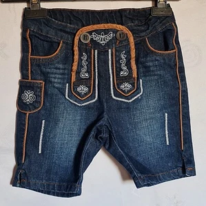 VINTAGE ALPIN OKTOBERFEST DIRNDL TYROL RED BOY'S  DENIM PANTS-SIZE:US 7/EU 122 - Picture 1 of 7