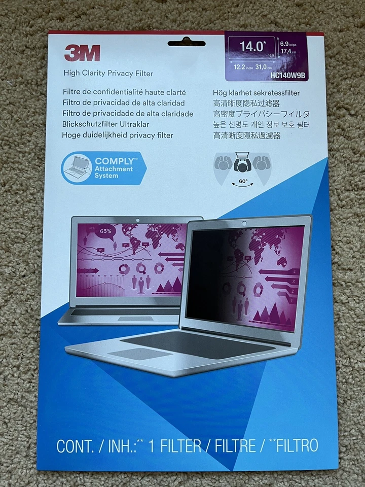 3M High Clarity Privacy Filter for 14in Laptop with Flip Attach - HC140W9B - Image 1 of 1