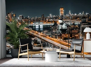 Papel Pintado Puente de Brooklyn EE. UU. Foto Decoración del Hogar Noche Vista a la Ciudad Decoración del Hogar - Imagen 1 de 10