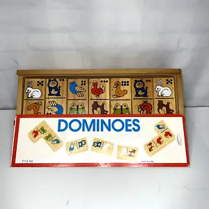 Vintage Wooden Dominoes Game for Kids - 28 Pieces, 7 Different Animals - Picture 1 of 9