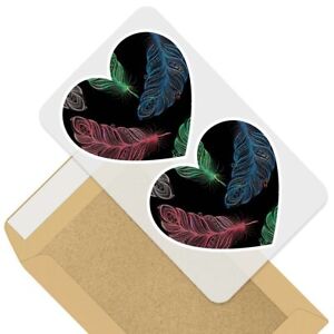 2 x Heart Stickers 10 cm - Colourful Digital Feathers Art #44657