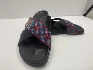 Johnny Was schwarze Boho-Sandalen Beatriz Azteken Blumen Größe 40 EUR/9 US Damen - Bild 1 von 4