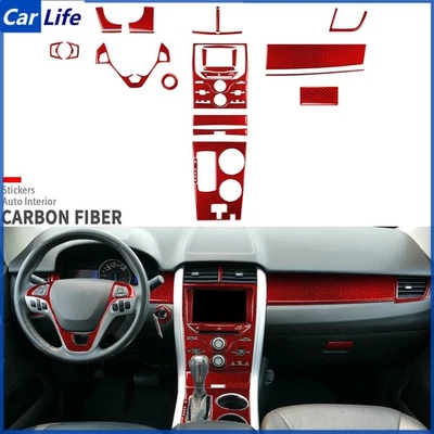 27Pcs Red Carbon Fiber Set Full Interior Dash Trim Kits For Ford Edge 2011-2014 - Image 1 of 4