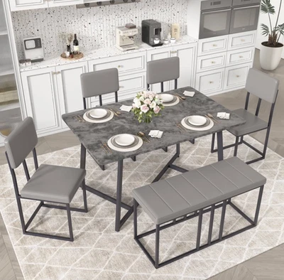 Juego De Comedor Para 6 Con Sillas y Mesa Elegante Faux Marble Top Kitchen Table - Image 1 of 4