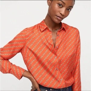 J Crew Collection Silk Twill Long Sleeve Shirt Sunset Orange Chains Size 6 - Picture 1 of 7