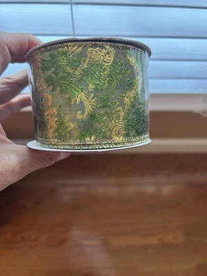 NEW 3 rolls wired edge ribbon 2.5" x 30’  Green And Gold iridescent - Image 1 of 3