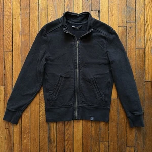 American Giant Jacket Mens S Black Moto Zip Mock Heavy Cotton Knit Pockets Fade - Picture 1 of 11