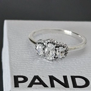 New Pandora Three Stone Vintage Sterling Silver Cz Ring Size 58 Large Free Post - Picture 1 of 18