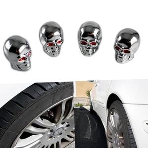 4pcs Tire Valve Stem Caps Wheel Motor Truck Air Dust Cover Cap-Chrome Skull  - Picture 1 of 2