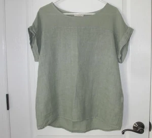 Bella Umbra Italy Leinen Top MED Jadegrün Kurzarm Kastig Boho Bluse - Bild 1 von 9