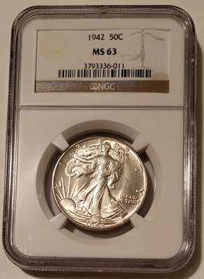 Meio dólar Walking Liberty 1942 MS63 NGC rv tonificado - Imagem 1 de 4