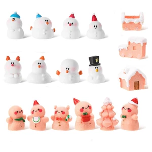 Mini Resin Chibi Gingerbread Men Snowmen Figures Crafts Christmas Decor - Picture 1 of 20