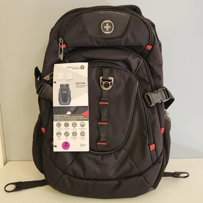 Swissdigital Design Vector Laptop Backpack  Smart USB Charging Port Travel Black - Image 1 of 4