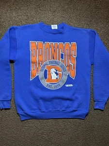 Vintage 90s Trench Denver Broncos Medium Blue Pullover Crewneck NFL Sports - Picture 1 of 8