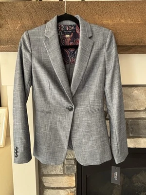 Tommy Hilfiger Gray Plaid Blazer Women's Size 4 THFlex Career Minimal Preppy - Image 1 of 4
