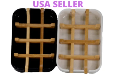 1 pc Bamboo Self-Draining Soap Dish Drain Storage Holder Soap Box Tray Bathroom - Image 1 of 4