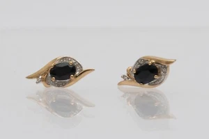 9ct Yellow Gold Sapphire & Diamond Earrings by Prouds - Picture 1 of 5
