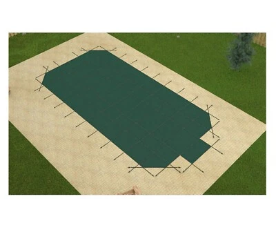 Cubiertas de seguridad para piscina de malla verde griega Loop Loc con escalón central Foto 1 de 3