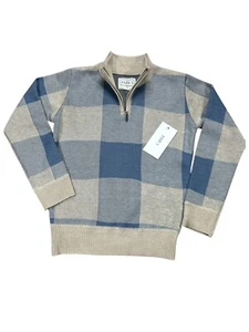 Faze 1 Boys Mock Neck Pullover 1/4 Zip Sweater Size 7 NWT Blue And Khaki￼ - Picture 1 of 2