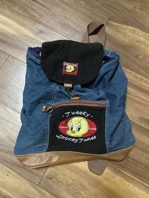 Винтажный Looney Tunes джинсовой ткани рюкзак 1997 Tweety птица сумка вышитый трудно найти дизайн - Изображение 1 из 4