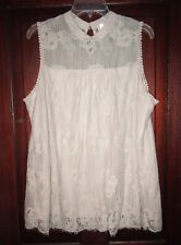 Shannon Ford NY Plus 2X 1X Top Blouse Shirt Lace Floral Sleeveless Popover Beige