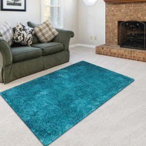 Eco-Friendly Hand Tufted Shag Polyester Area Rug Solid Blue BBH Homes - Picture 1 of 8
