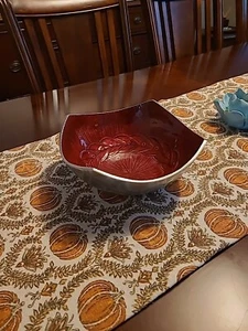 Decorative 9" Bowl Aluminum With Burgundy Enamel Inside Mid Century Type - Picture 1 of 7