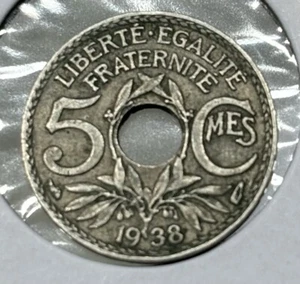 1938 France 5 Centimes Five - Picture 1 of 2