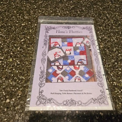 Frosty Feathered Friends Placemat Pot Holder Table Runner Quilt Pattern Penguin - Image 1 of 2