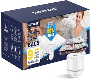 9 Pack Vacuum Storage Bags with Electric Air Pump - Travel Essentials Space Save - Picture 1 of 12