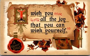 Vintage Christmas Postcard I Wish You All The Joy ~ Brown Fall Colors 1910 - Picture 1 of 3