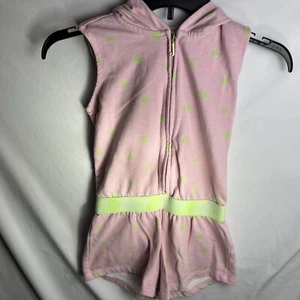 Girls 8/10 Juicy Couture Romper Zip Pink Lime Green Heart Elastic Sleeveless - Picture 1 of 18