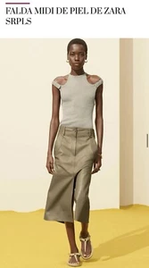 Zara SRPLS Military streetwear  MIDI 100% LEATHER SKIRT MIDI ECHT LEDER ROCK - Bild 1 von 18