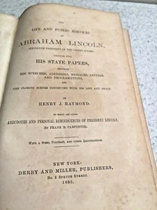 LIfe and Public Services of Abraham Lincoln 1865 by Henry Raymond 1st Edition - Imagen 1 de 9