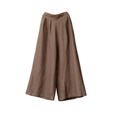 Womens Cotton Linen Trousers Elastic Waist Wide Leg Culottes Palazzo Pants New
