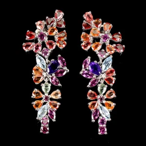 925 Sterling Silver Earrings Pear Sapphire Amethyst Rhodolite Gemstone Jewelry - Picture 1 of 10