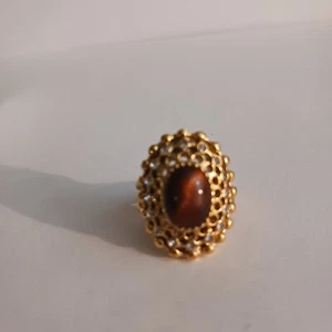 South African Tigers Eye Austrian Crystal Ring Gold Plated Stainless Steel Sz 7 - Picture 1 of 6