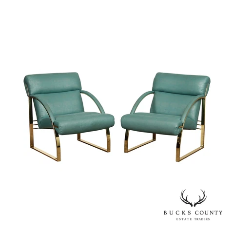 Carson's Modern Style Pair Teal Upholstered Lounge Chairs Cover