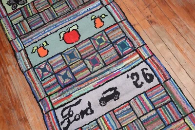 Винтажный фольклорный американский крючковый ковер размер 2 фута 5 дюймов x 18 футов 9 дюймов - Изображение 1 из 4