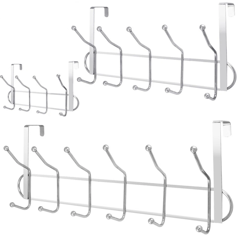 12 10 8 OVER THE DOOR HOOKS CHROME WASH ROOM COAT HANGER CLOTHES TOWEL STORAGE - Image 1 of 1
