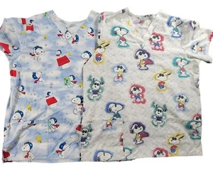 Peanuts Nursing Scrubs Snoopy All Over Print One Size Shirt Tops Work Wear - Picture 1 of 7
