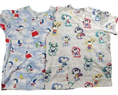 Peanuts Nursing Scrubs Snoopy All Over Print One Size Shirt Tops Work Wear - Image 1 of 4