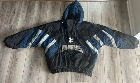 Vintage 90's New York Yankees MLB Starter Pullover Puffer Jacket Size XL 1/2 Zip Cover